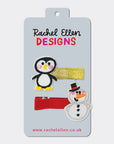 Kid's Christmas Hair Clips - Penguin & Snowman