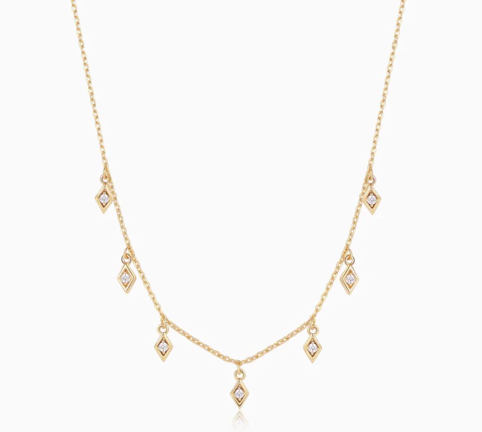 Diamond CZ Drop Necklace - Gold