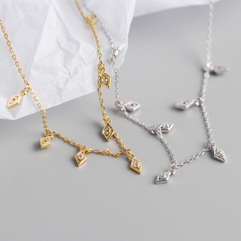 Diamond CZ Drop Necklace - Silver