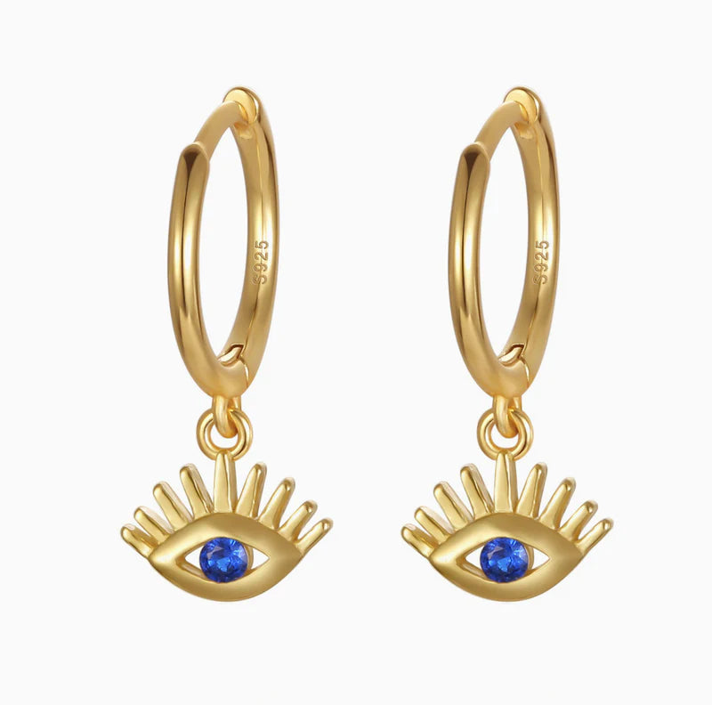 Ocean Evil Eye Drop Huggie Earrings Gold | Bookazine HK