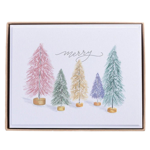 Christmas Colourful Tinsel Trees Holiday Boxed Card Pack Of 15 | Bookazine HK