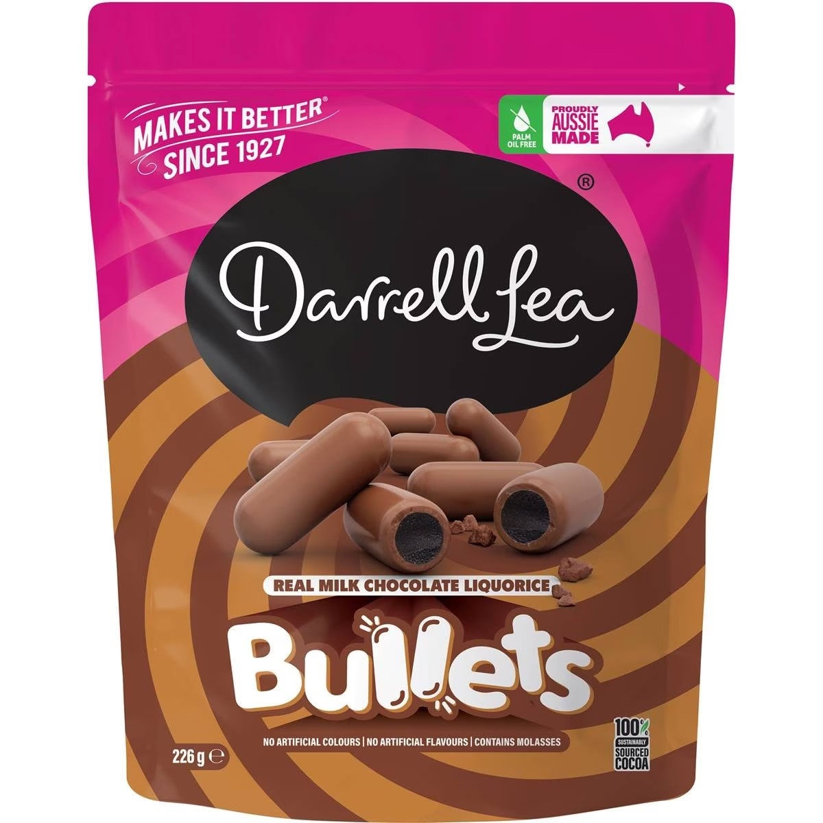 Darrell Lea Bullets Milk Chocolate Liquorice 226G
