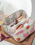 Pink Flower Flat Lay Cosmetic Bag