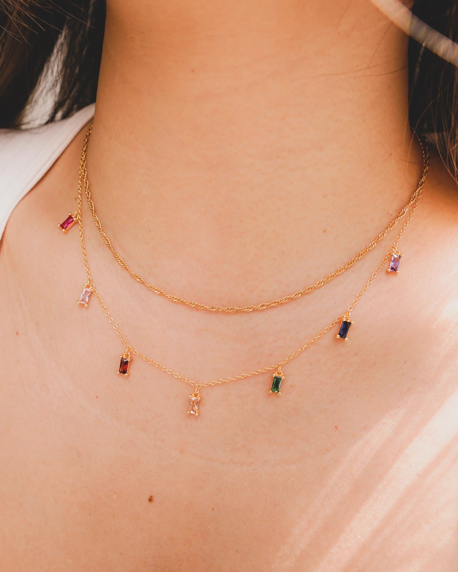 Rainbow Baguette Cz Drop Necklace | Bookazine HK