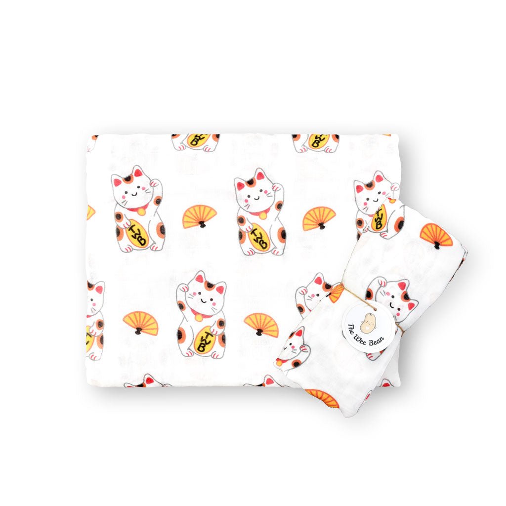 Lucky Cat Maneki Neko Swaddle Blanket