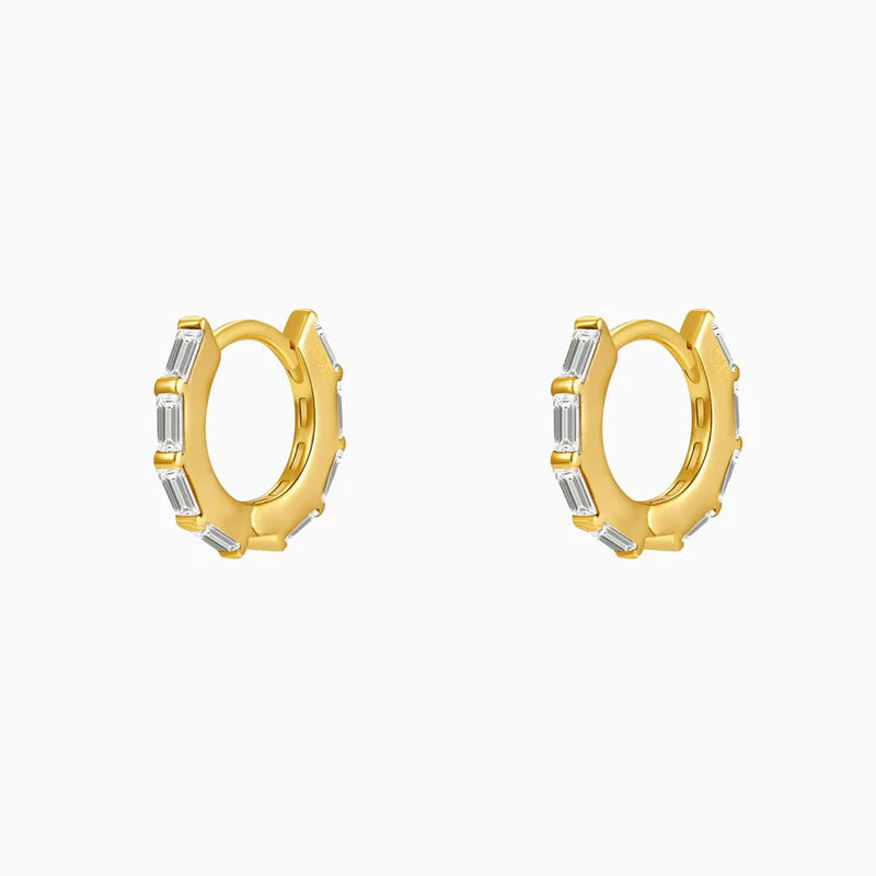 Geometric Baguette CZ Huggie Earrings Gold | Bookazine HK