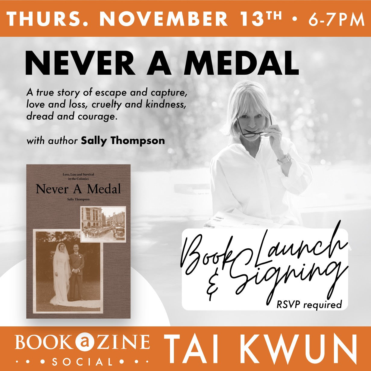 Book Launch & Signing: Never A Medal with Author Sally Thompson