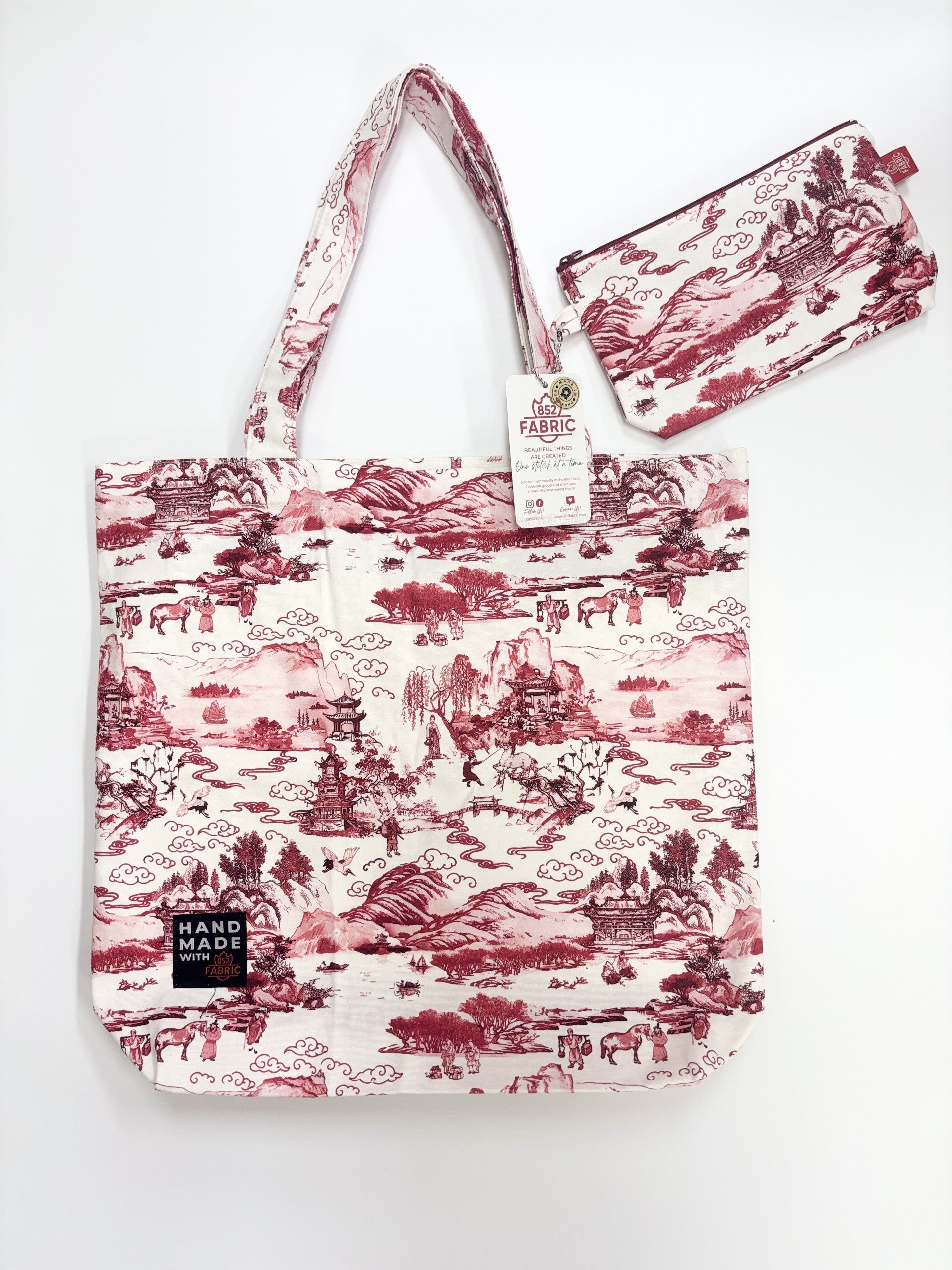 Red Toile Canvas Bag With Pouch | Bookazine HK