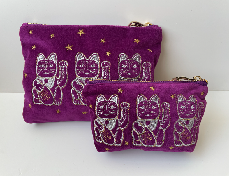 Purple Lucky Cat Velvet Purse | Bookazine HK