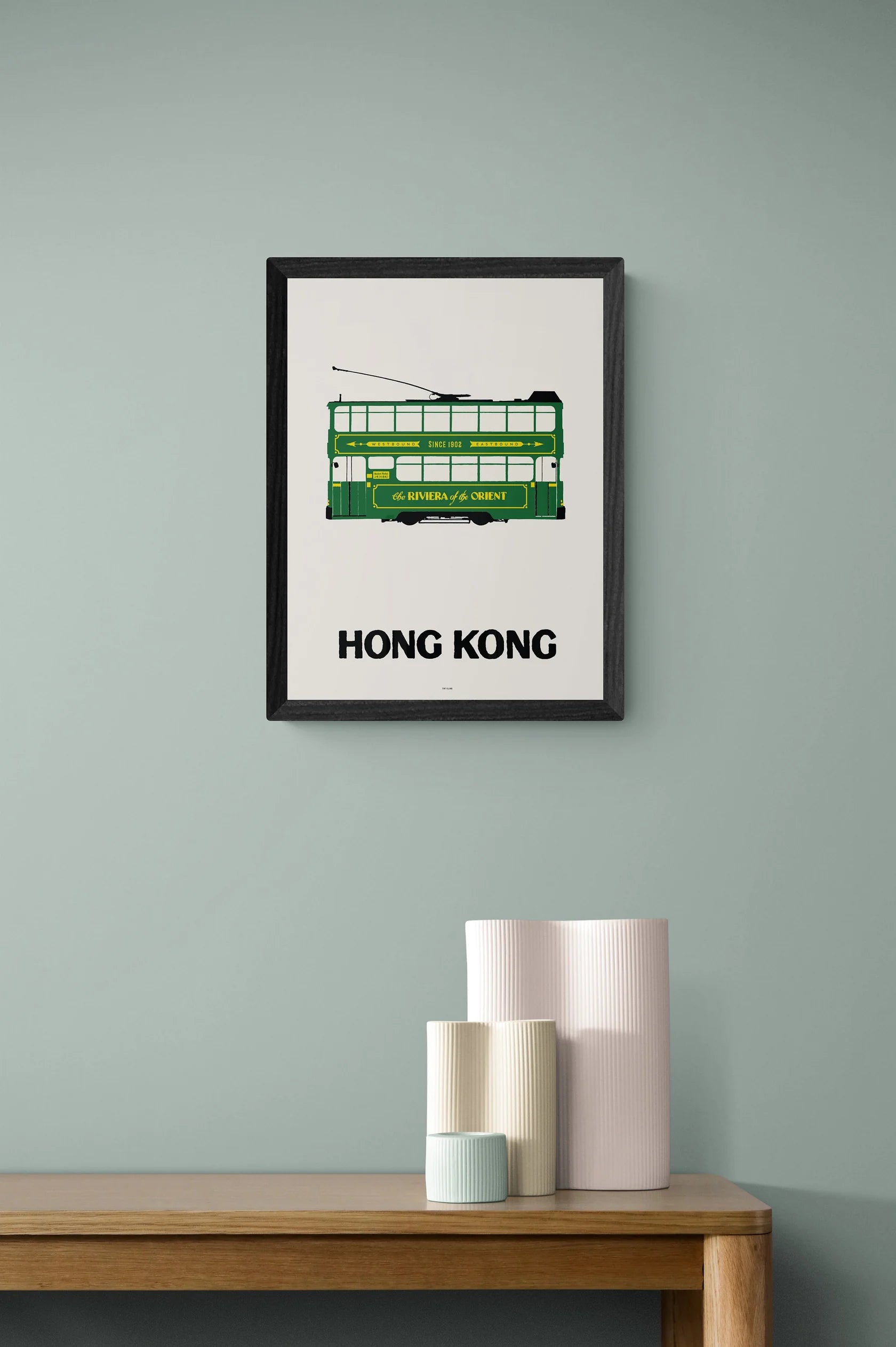 Green On Off White Tram Print 40X30cm With Frame | Bookazine HK