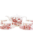 Hong Kong Willow Tea Set Red & Gold
