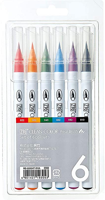 Kuretake ZIG Clean Color Real Brush Pens, Colors with Flexible