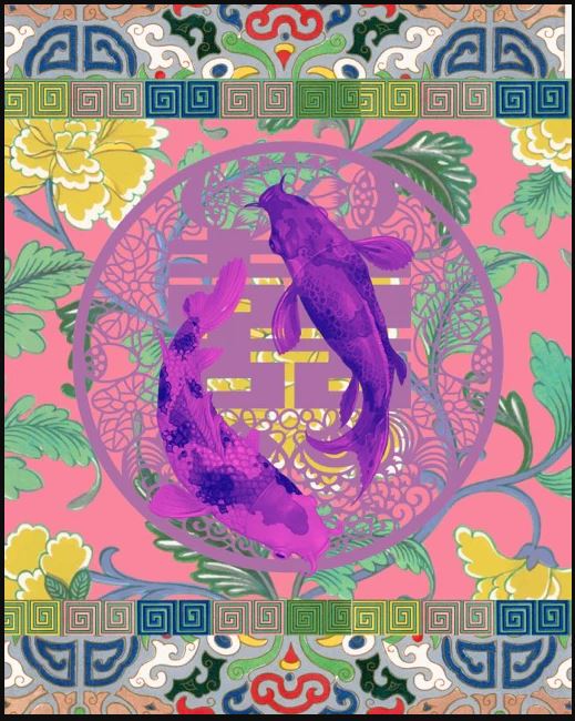 Double Happy Koi Purple 11X14 Print | Bookazine HK