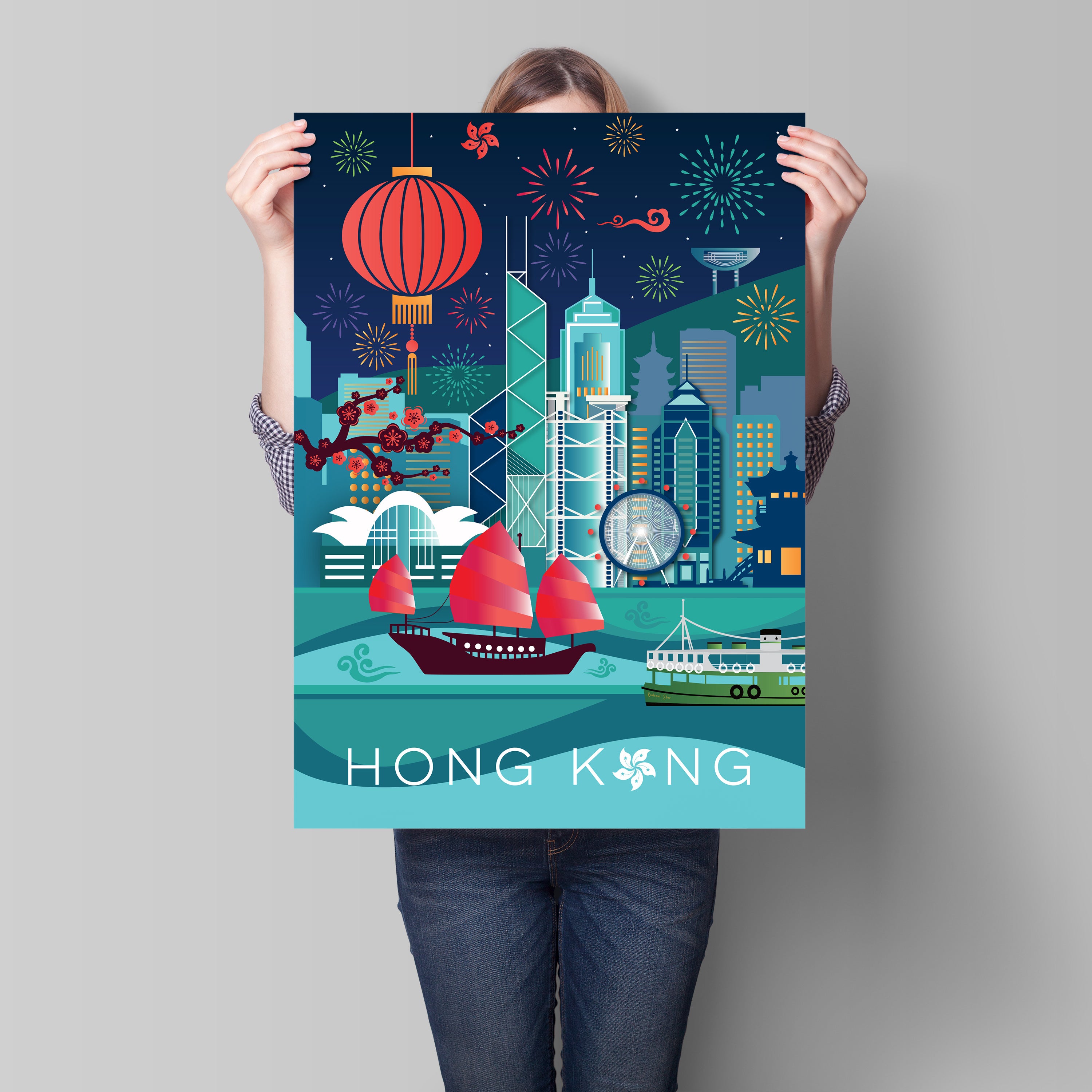 Geo HK & Coordinate Tea Towels Pack of 2 | Bookazine HK