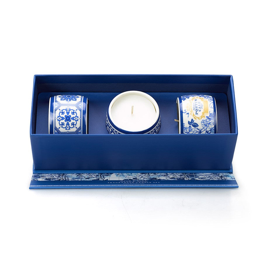 Portus Cale Gold & Blue Candle Set Of 3 | Bookazine HK
