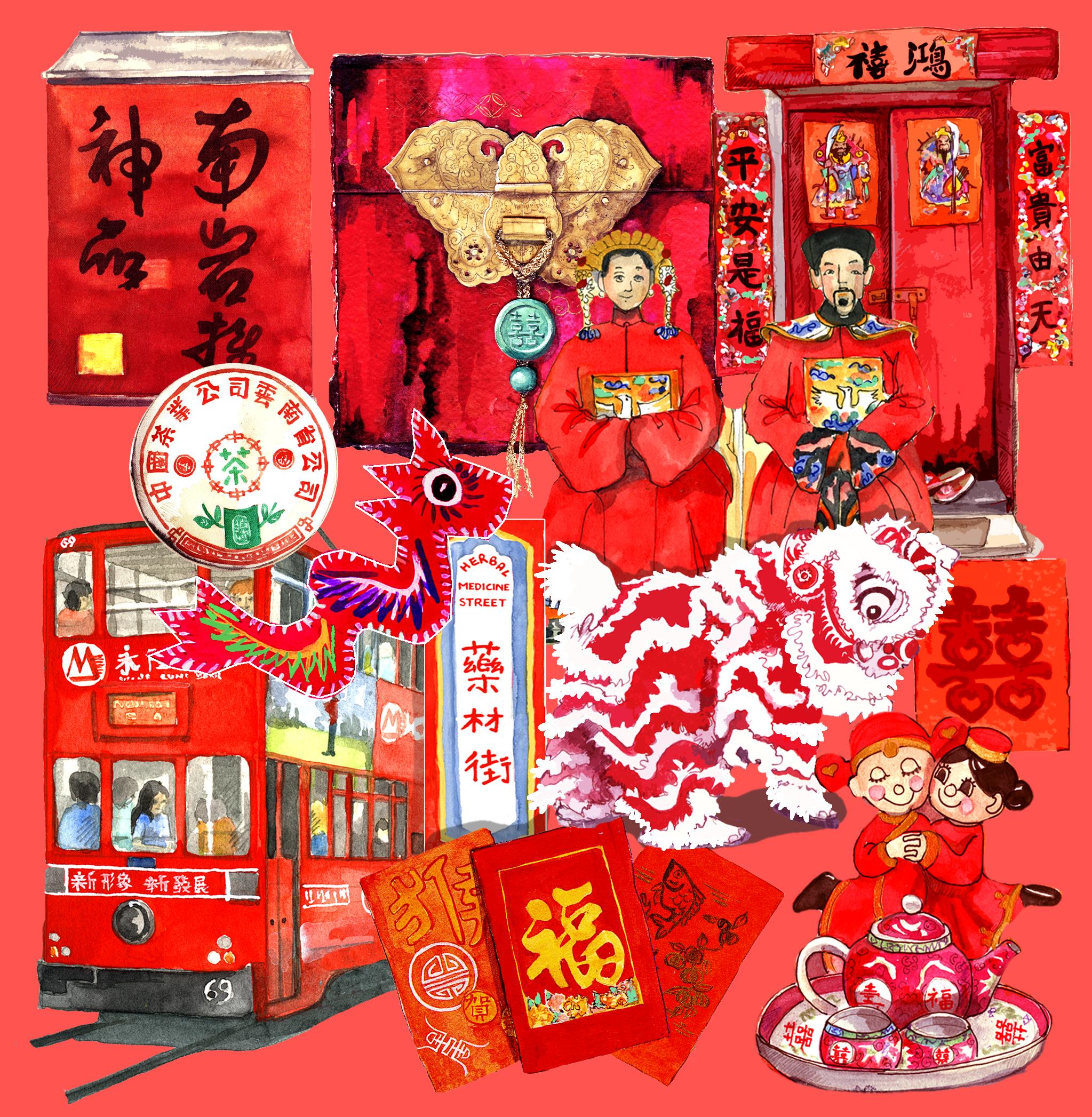 Red Hong Kong Collage Greeting card (Lorette E. Roberts) - Bookazine HK