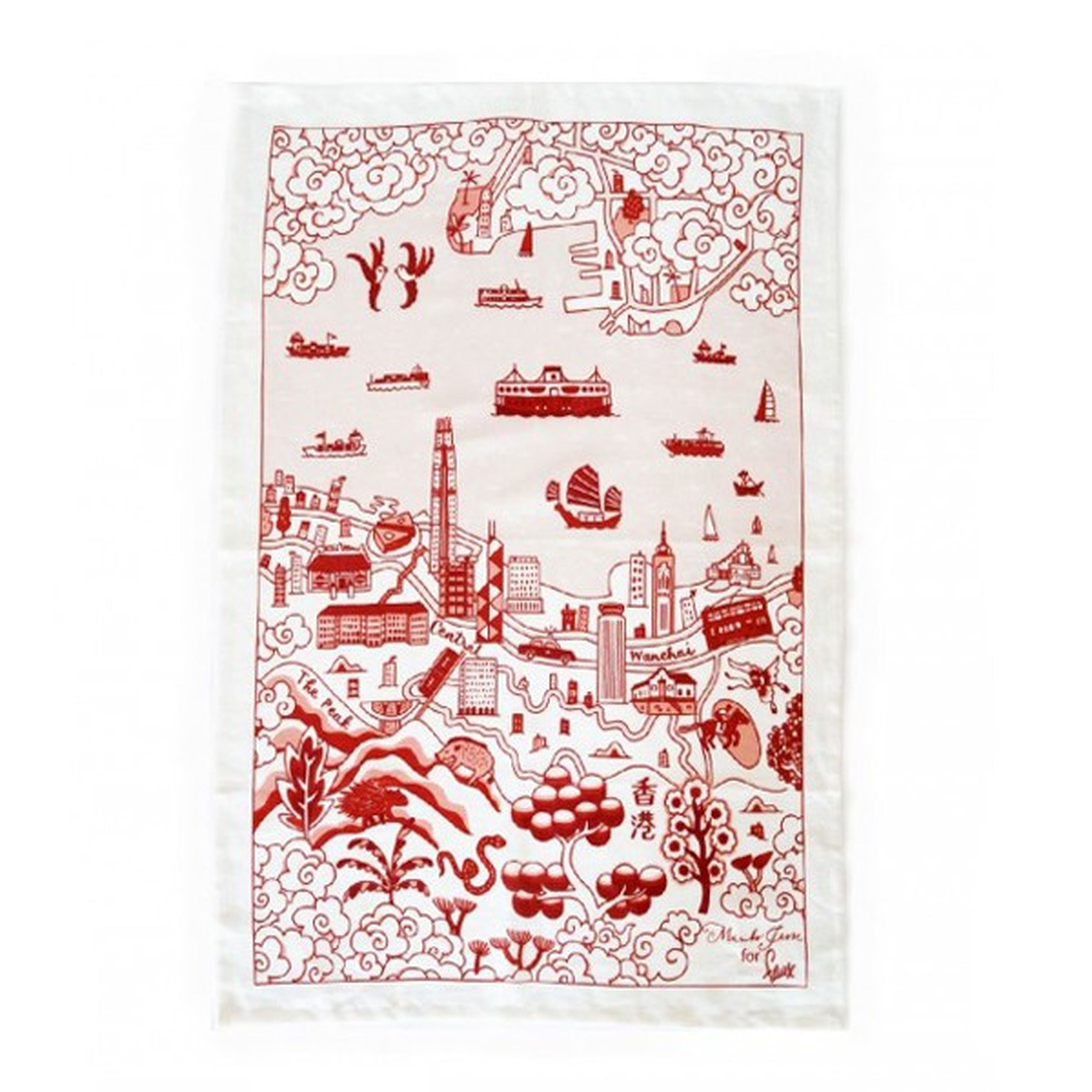 Hong Kong Willow Tea Towel Red | Bookazine HK