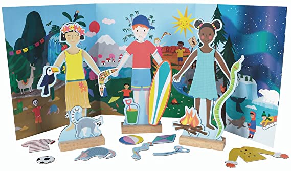 Floss & Rock 43P6379 One World Wooden Magnetic Dress Up Doll Playset