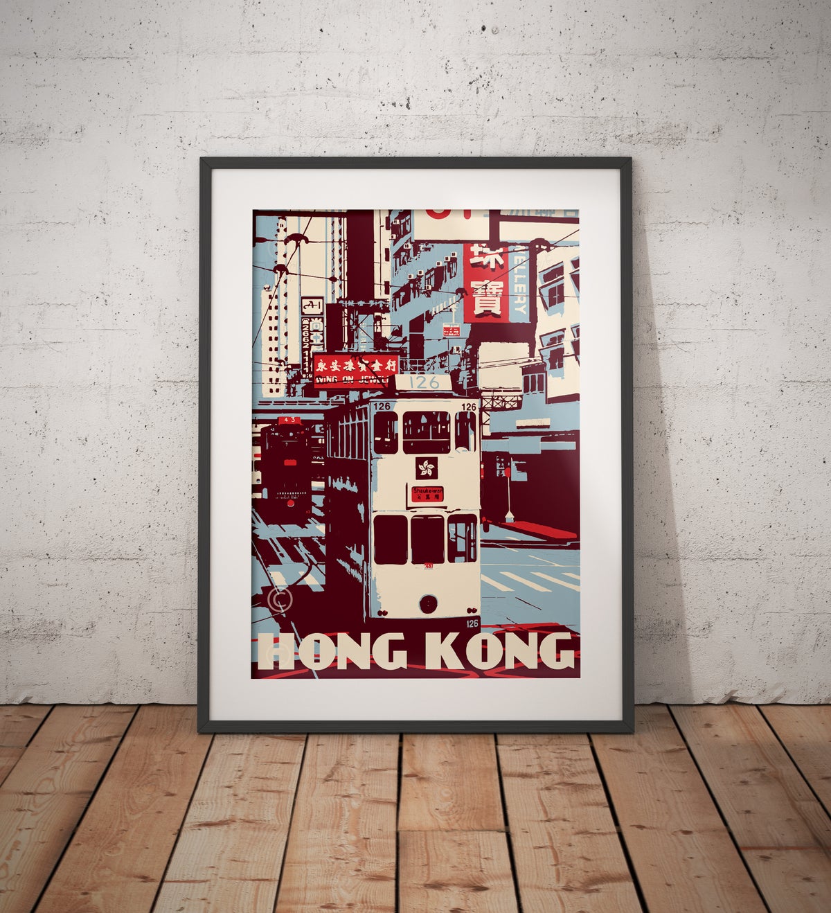 Hong Kong Tram Blue &amp; Red Fine Art Print | Bookazine HK