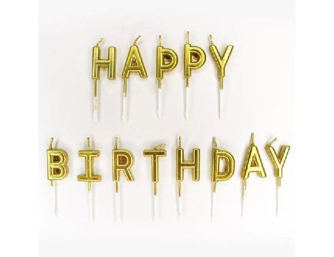 Happy Birthday Gold Letter Candles Pack of 13 | Bookazine HK