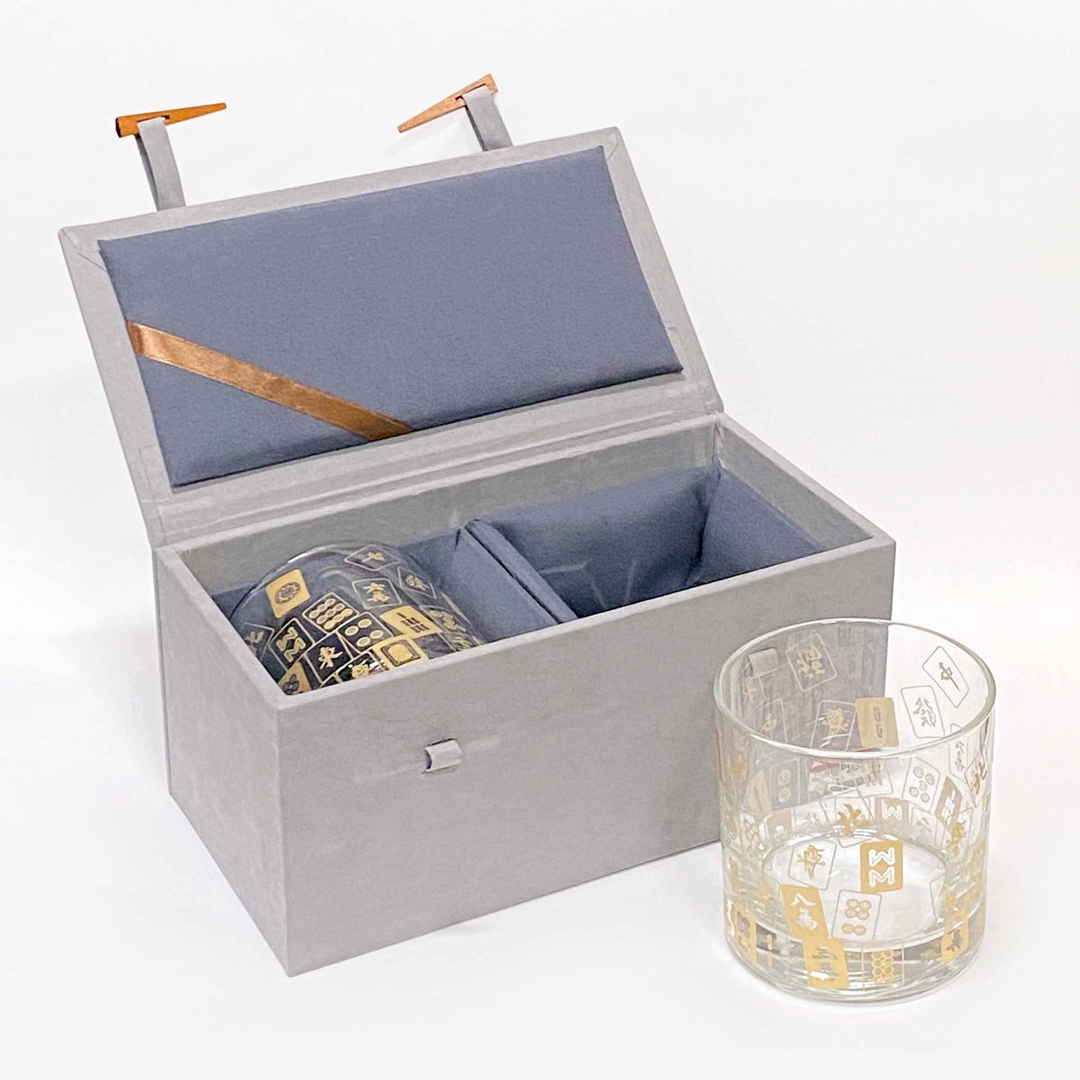 Gold Mahjong Etched Whiskey Glass (Set of 2)