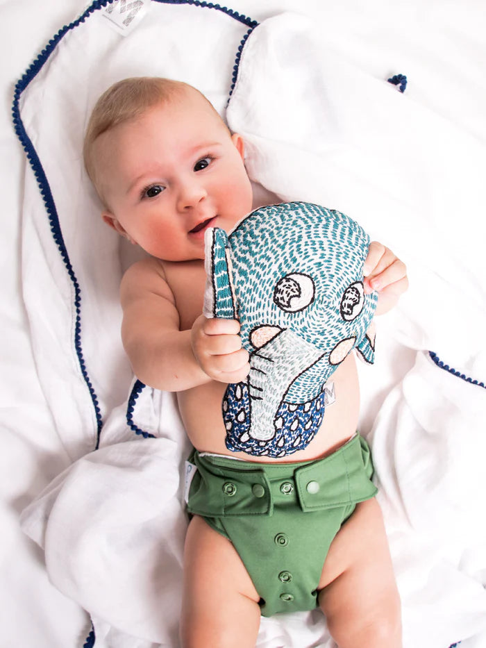 Hand Stitched Lovey Rattle - Elephant