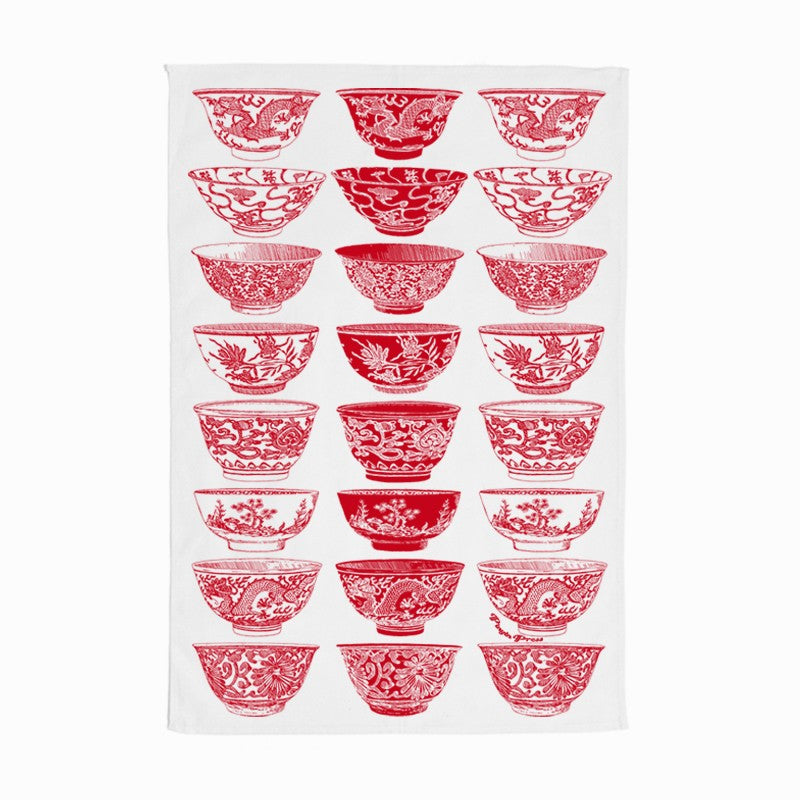 Red Porcelain Bowls Tea Towel | Bookazine HK
