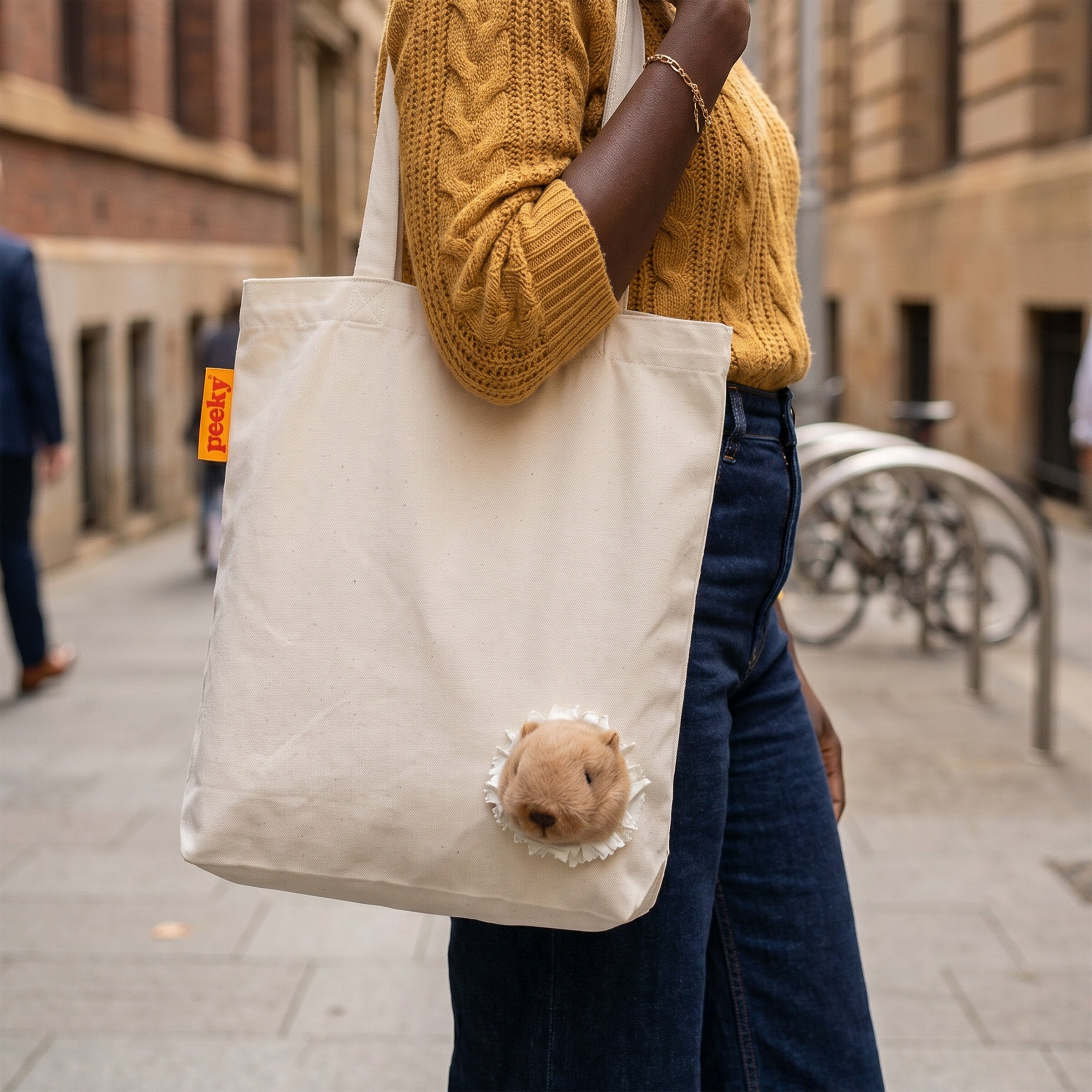 Peeky Capybara Tote Bag