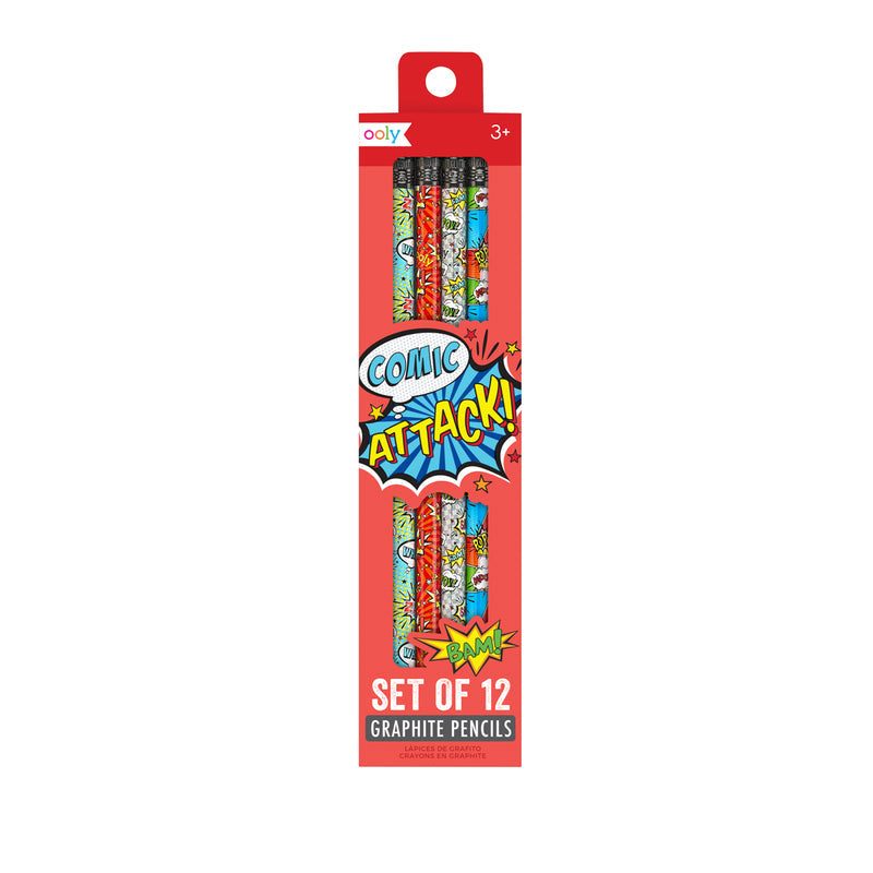 12 Comic Attack Graphite Pencils - ooly