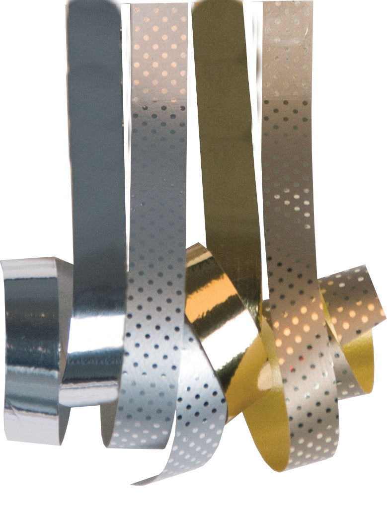 Silver & Gold Swiss Dots Mix Curly Ribbons Assorted Pack of 4 | Bookazine HK