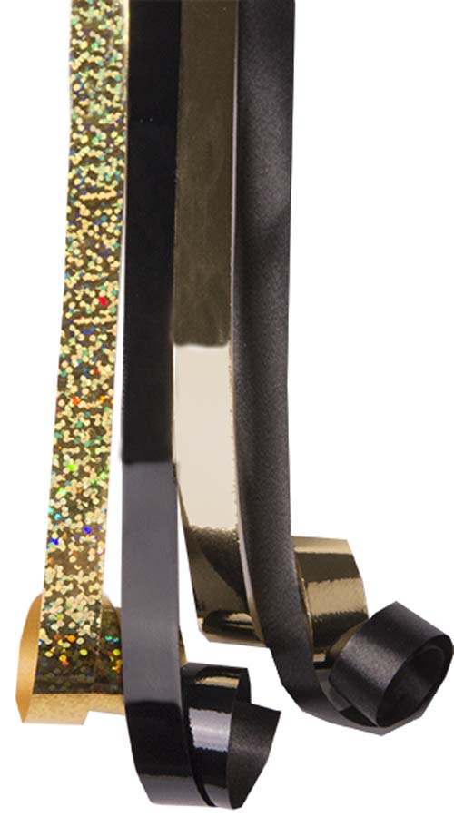 Black & Gold Mix Curly Ribbons Assorted Pack Of 4 | Bookazine HK