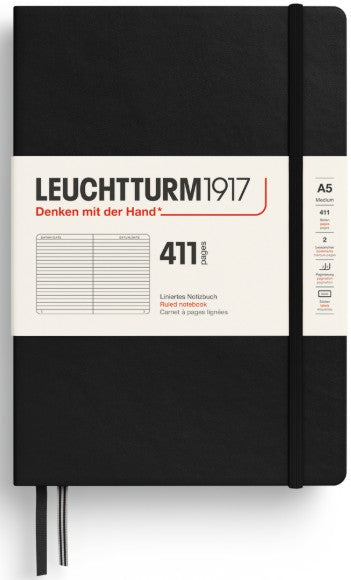 Black Medium (A5) Ruled Notebook Hardcover 411 Numbered Pages | Bookazine HK