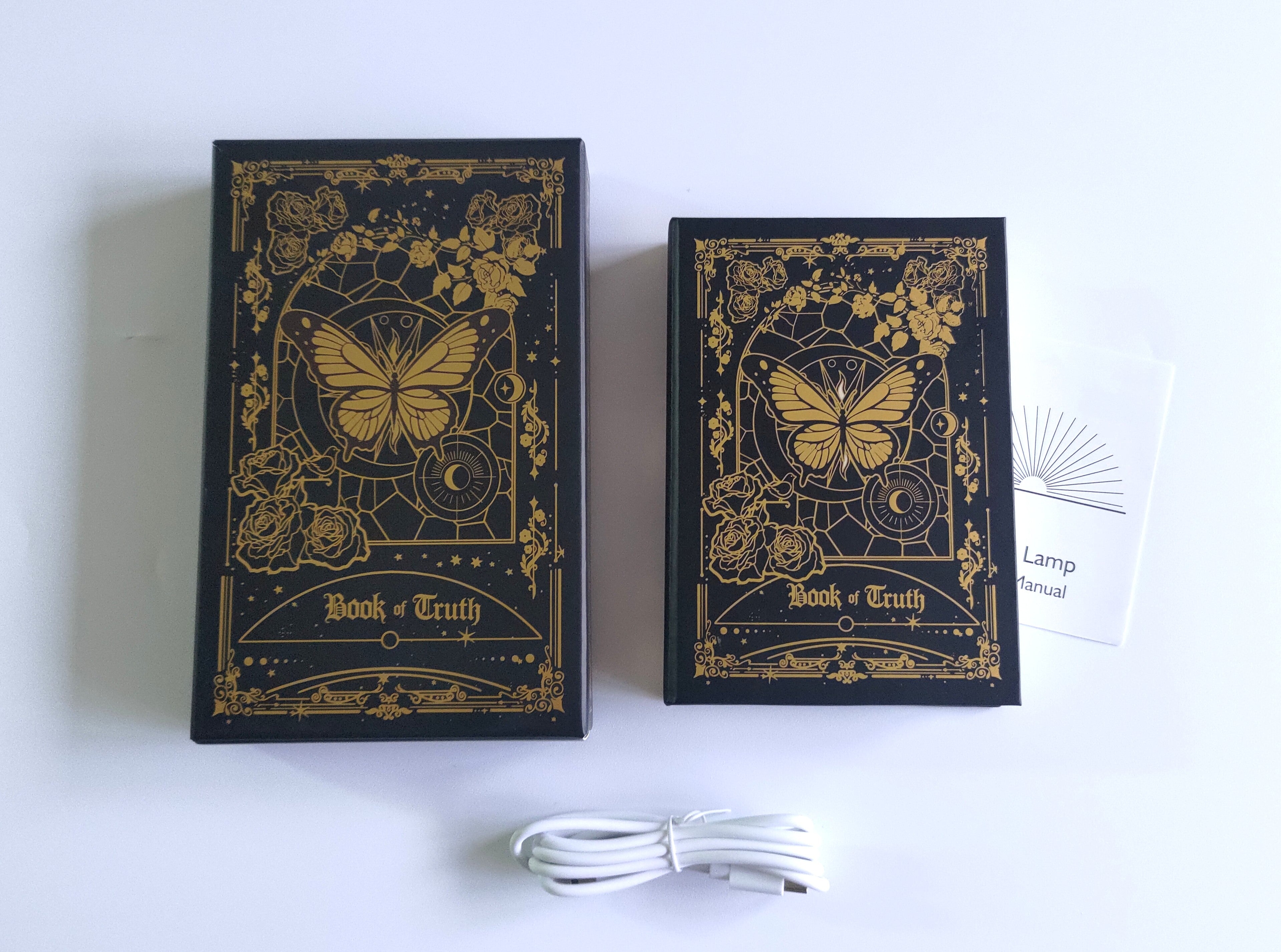 Butterfly Book Lamp - Black With Gold Print