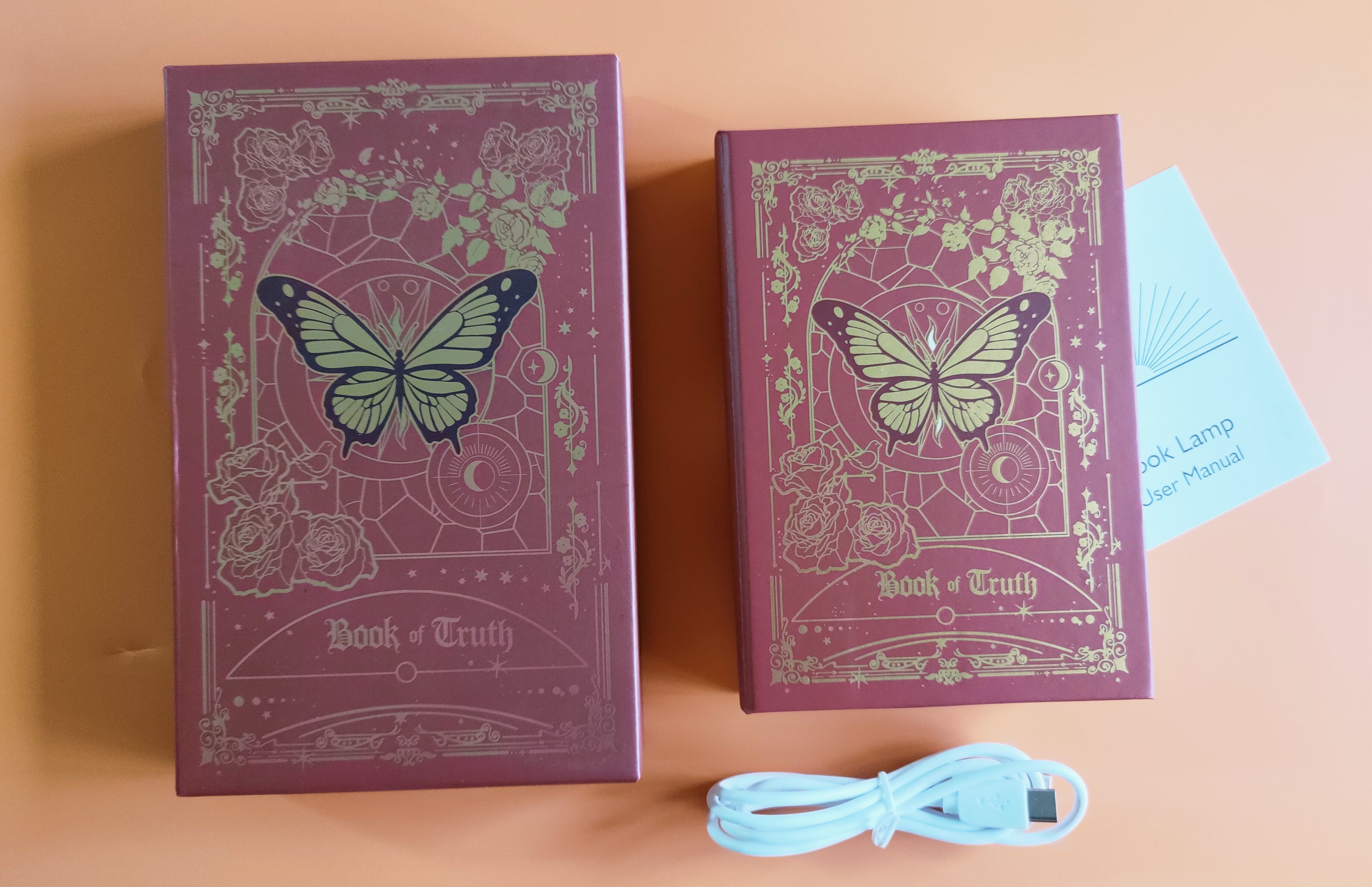 Butterfly Book Lamp - Red With Gold Print