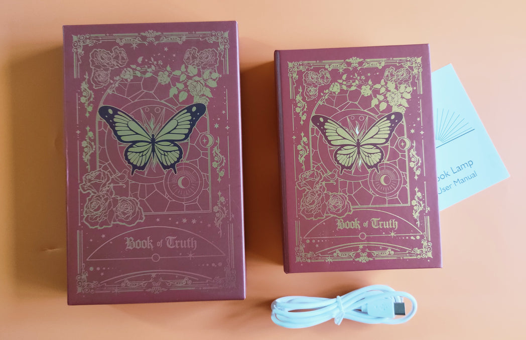 Butterfly Book Lamp - Red With Gold Print
