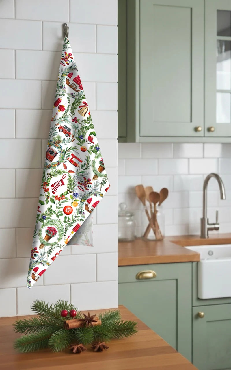 Hong Kong Christmas Icons Tea Towel
