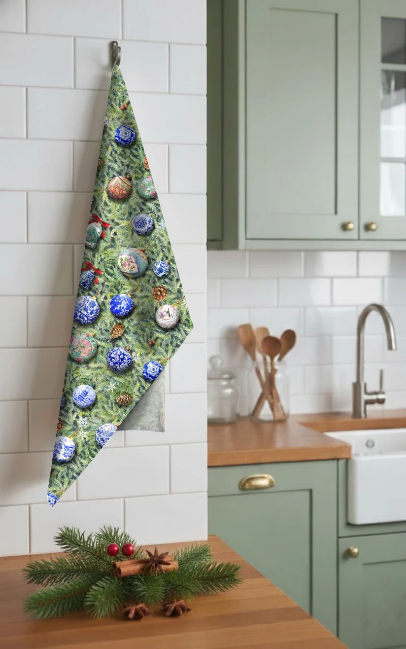 Hong Kong Oriental Christmas Ornaments Tea Towel