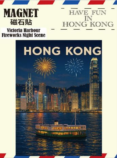 Victoria Harbour Fireworks Night Scene Ceramic Fridge Magnet