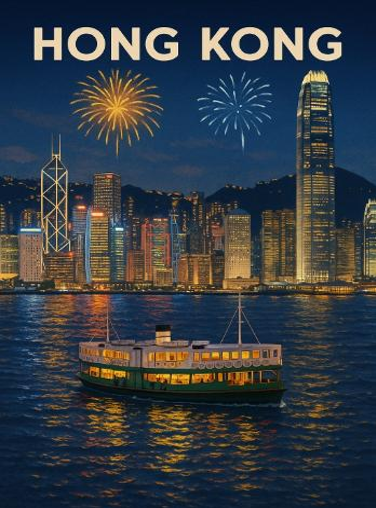 Victoria Harbour Fireworks Night Scene Ceramic Fridge Magnet