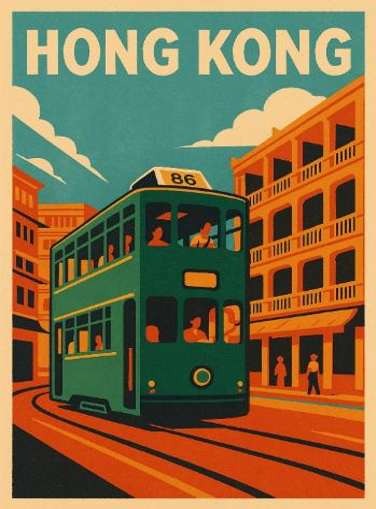 Vintage Poster Style Hk Tramway Ceramic Fridge Magnet