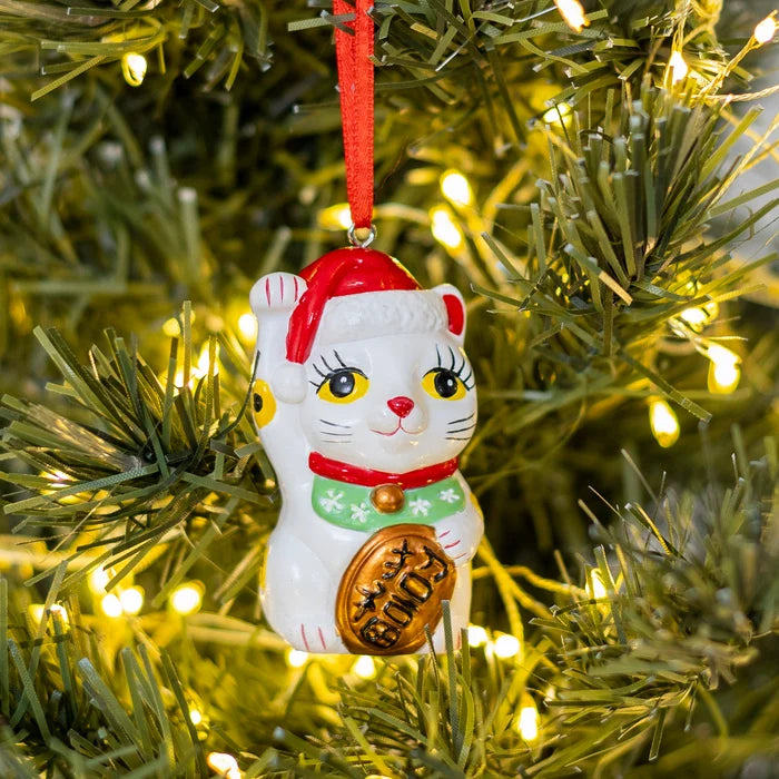 Lucky Cat Santa Ornament