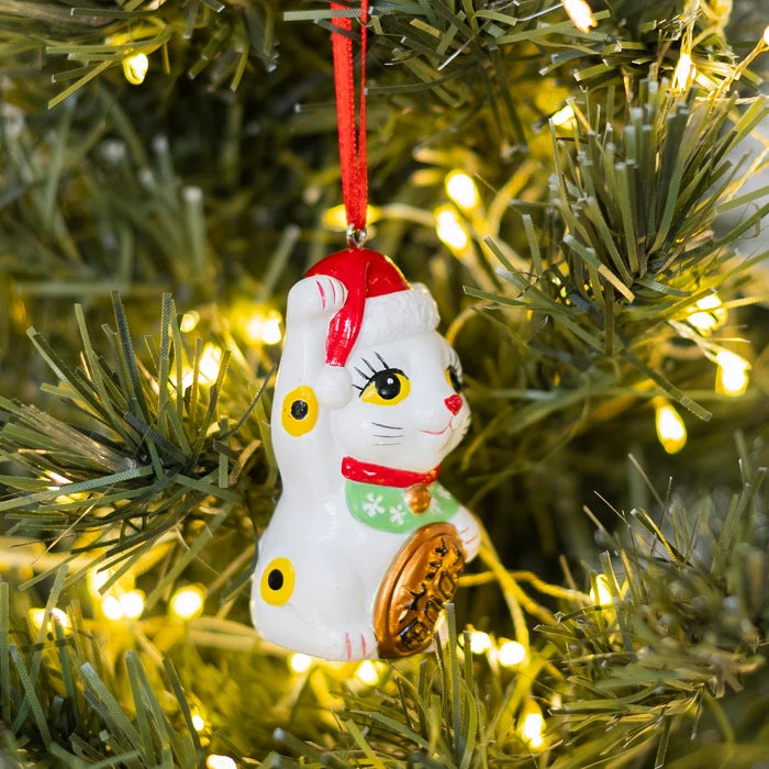 Lucky Cat Santa Ornament