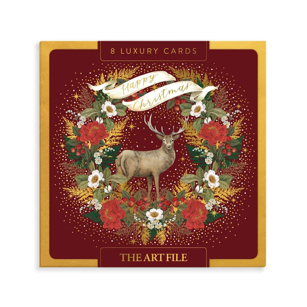 Deer &amp; Festive Wreath - 8 Luxury Christmas Cards