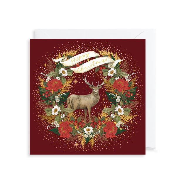 Deer &amp; Festive Wreath - 8 Luxury Christmas Cards