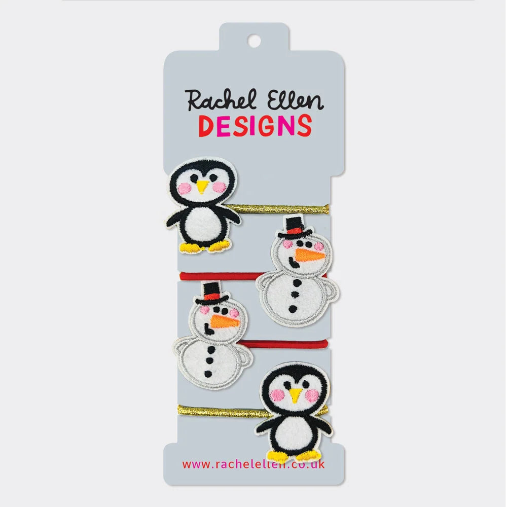Kid's Christmas Hair Elastics - Penguin &amp; Snowman