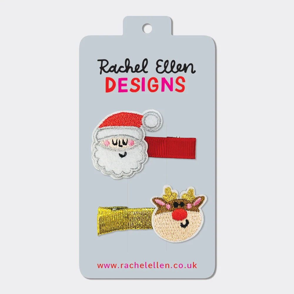 Kid's Christmas Hair Clips - Santa &amp; Rudolph