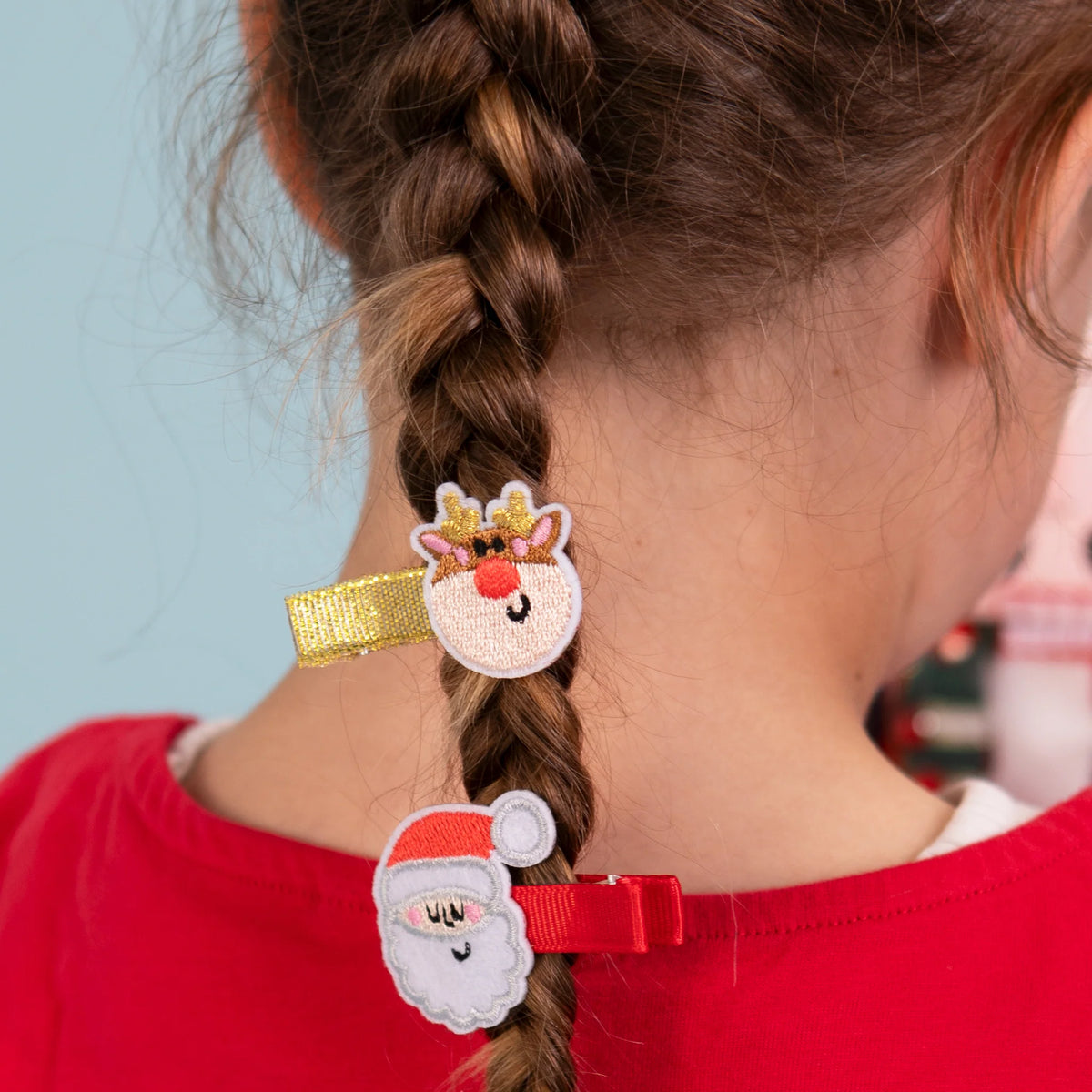 Kid's Christmas Hair Clips - Santa &amp; Rudolph