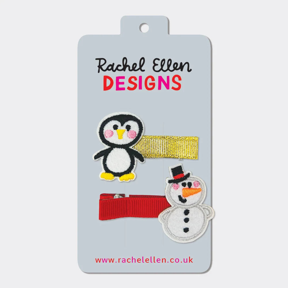 Kid's Christmas Hair Clips - Penguin &amp; Snowman