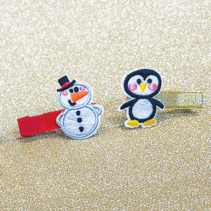 Kid's Christmas Hair Clips - Penguin &amp; Snowman