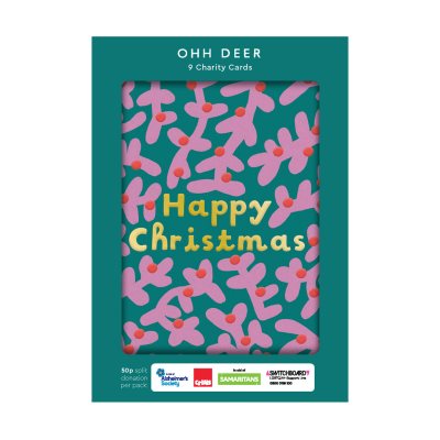 Melanie Johnsson Pink Foliage Happy Christmas Cards - Pack of 9